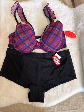 Parade Silky Mesh Flutter Strap T-Shirt Bra & Boyshort Large 36 C 36D NEW
